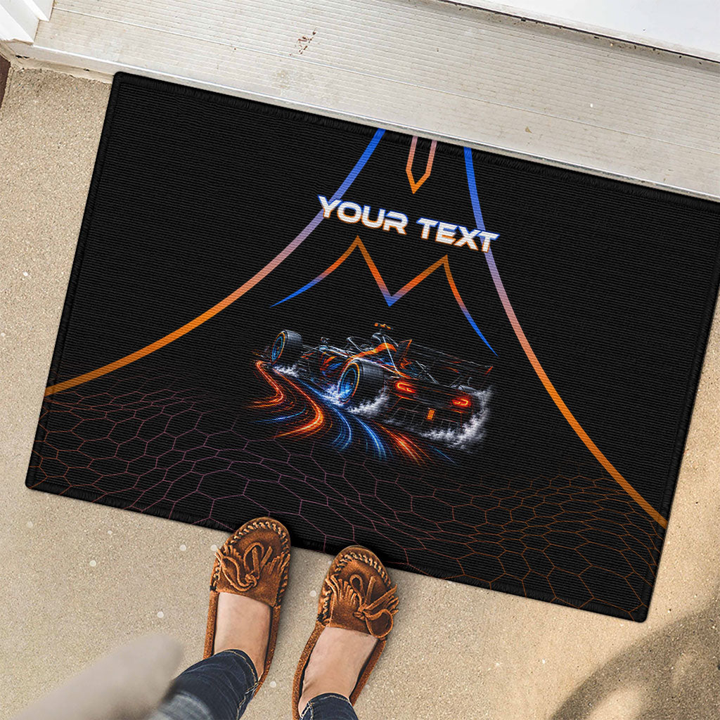 Personalized Night Race Division Motorsport Rubber Doormat Futuristic Neon Open Wheel Auto Racing
