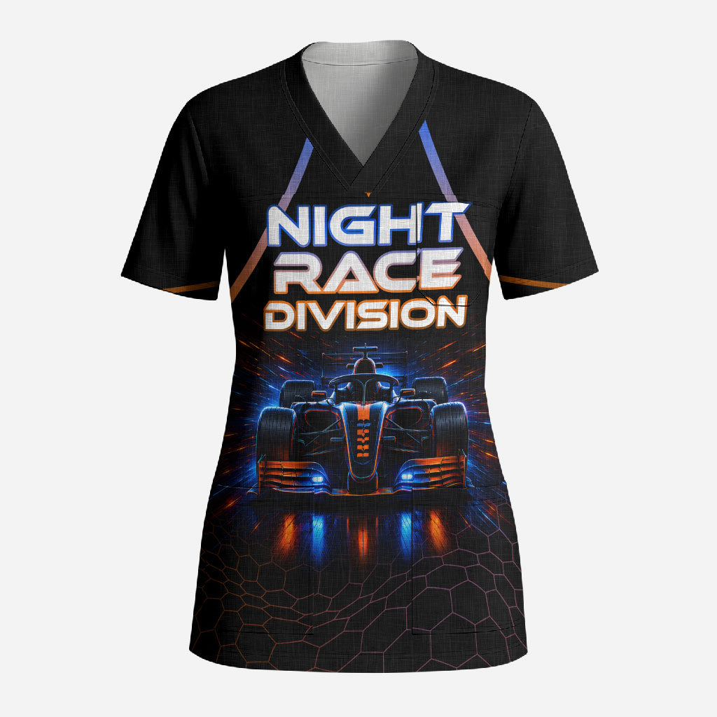 Personalized Night Race Division Motorsport Scrub Top Futuristic Neon Open Wheel Auto Racing