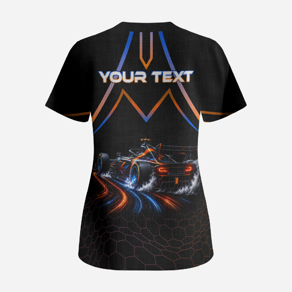 Personalized Night Race Division Motorsport Scrub Top Futuristic Neon Open Wheel Auto Racing