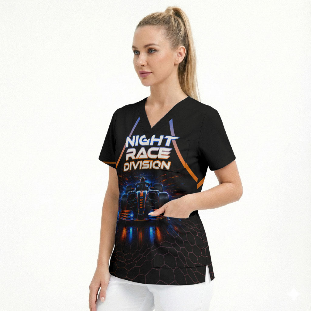 Personalized Night Race Division Motorsport Scrub Top Futuristic Neon Open Wheel Auto Racing