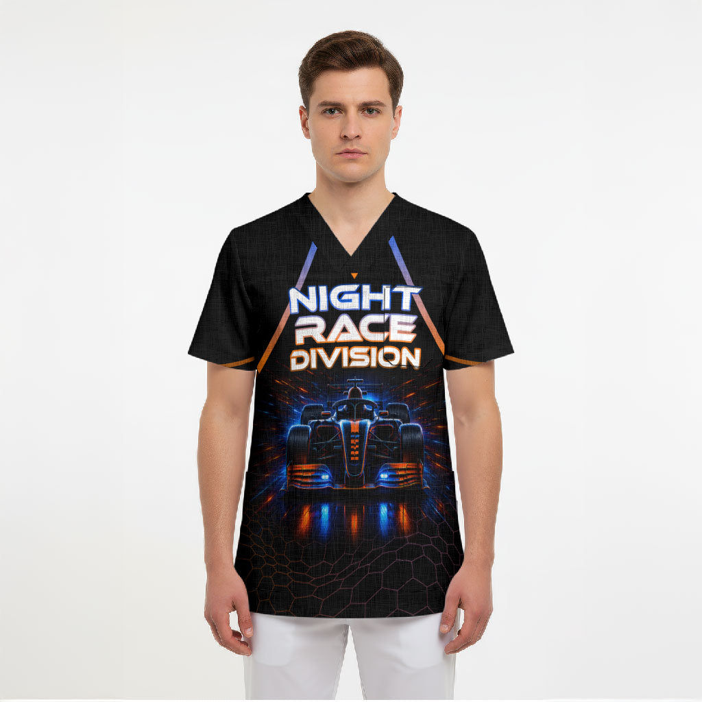 Personalized Night Race Division Motorsport Scrub Top Futuristic Neon Open Wheel Auto Racing