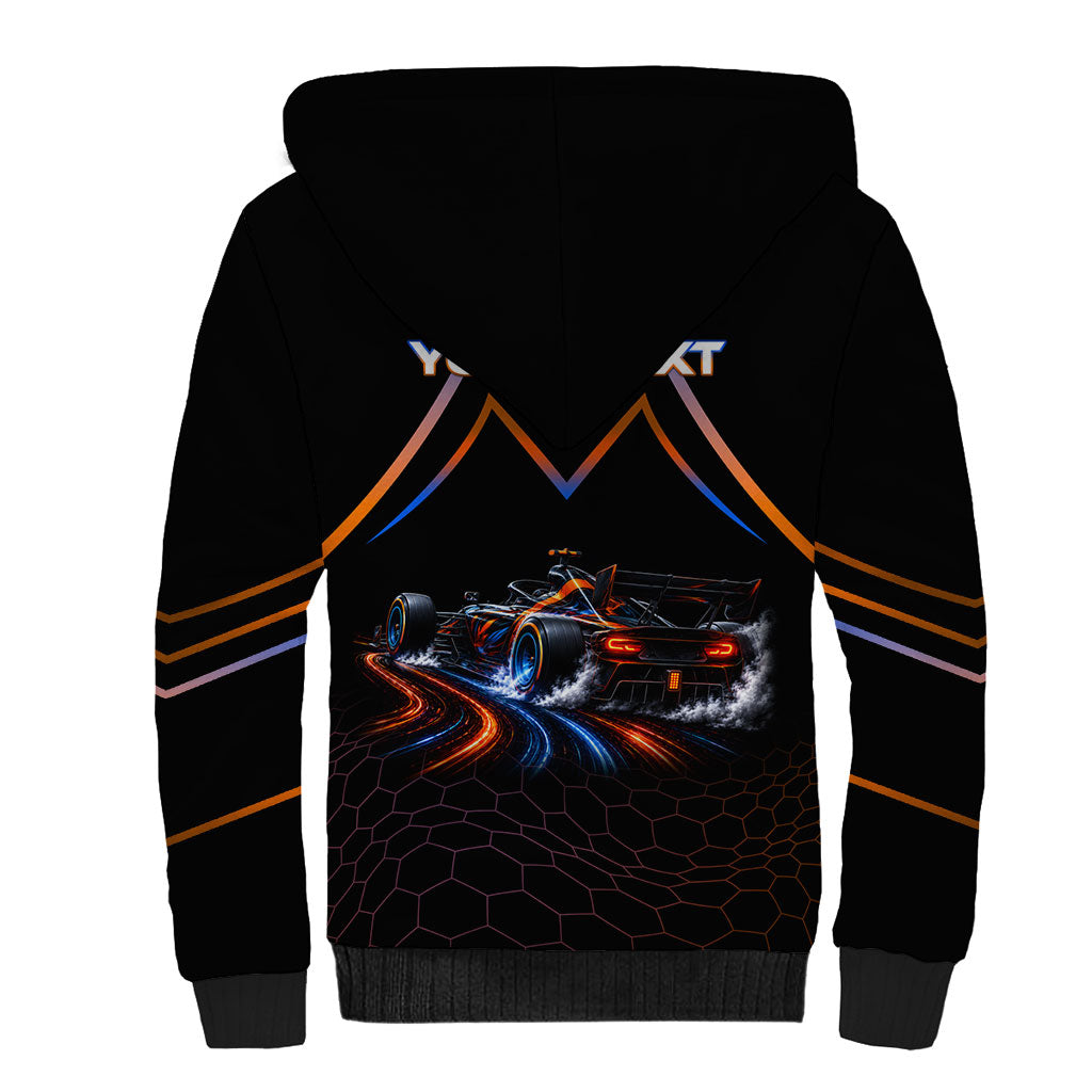 Personalized Night Race Division Motorsport Sherpa Hoodie Futuristic Neon Open Wheel Auto Racing