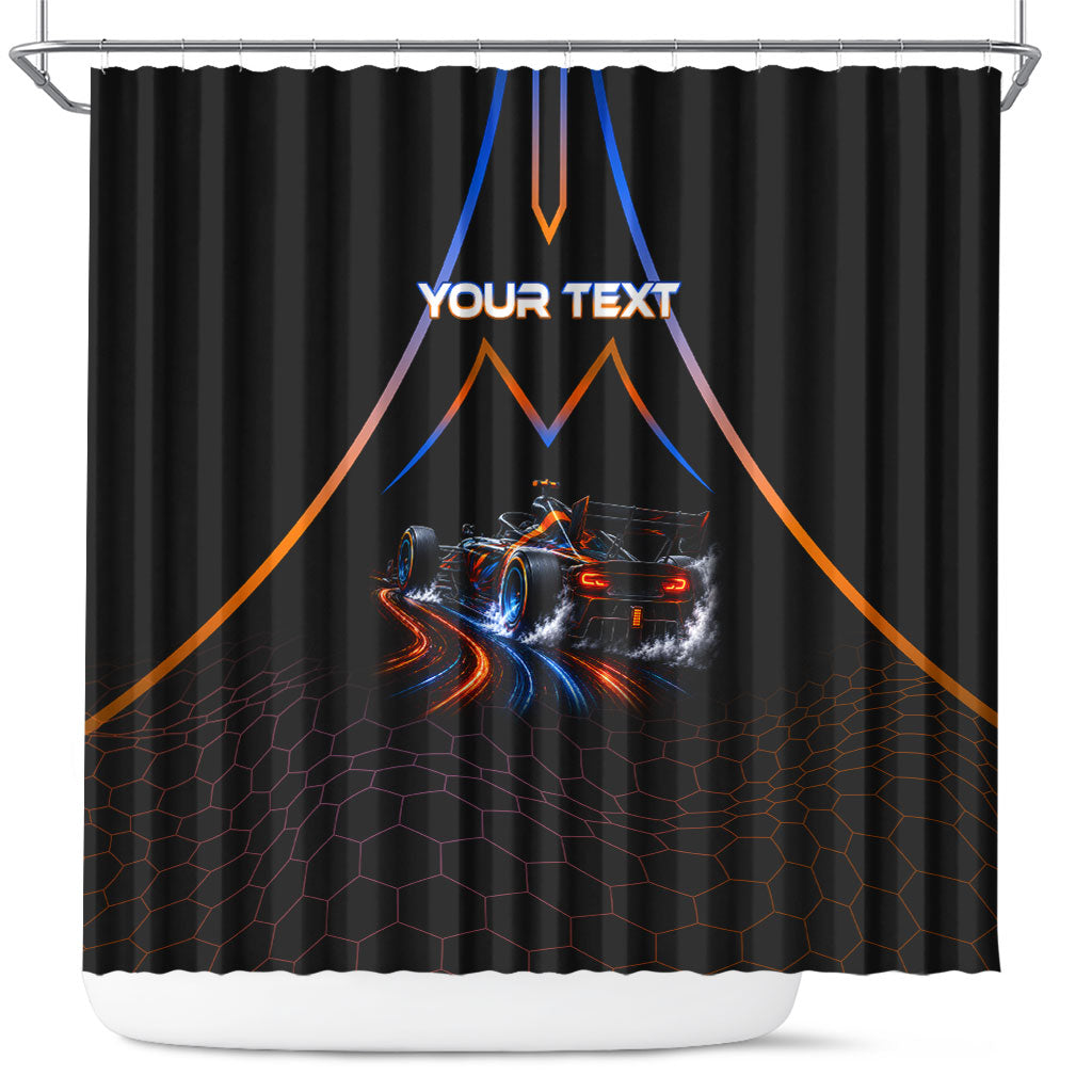 Personalized Night Race Division Motorsport Shower Curtain Futuristic Neon Open Wheel Auto Racing