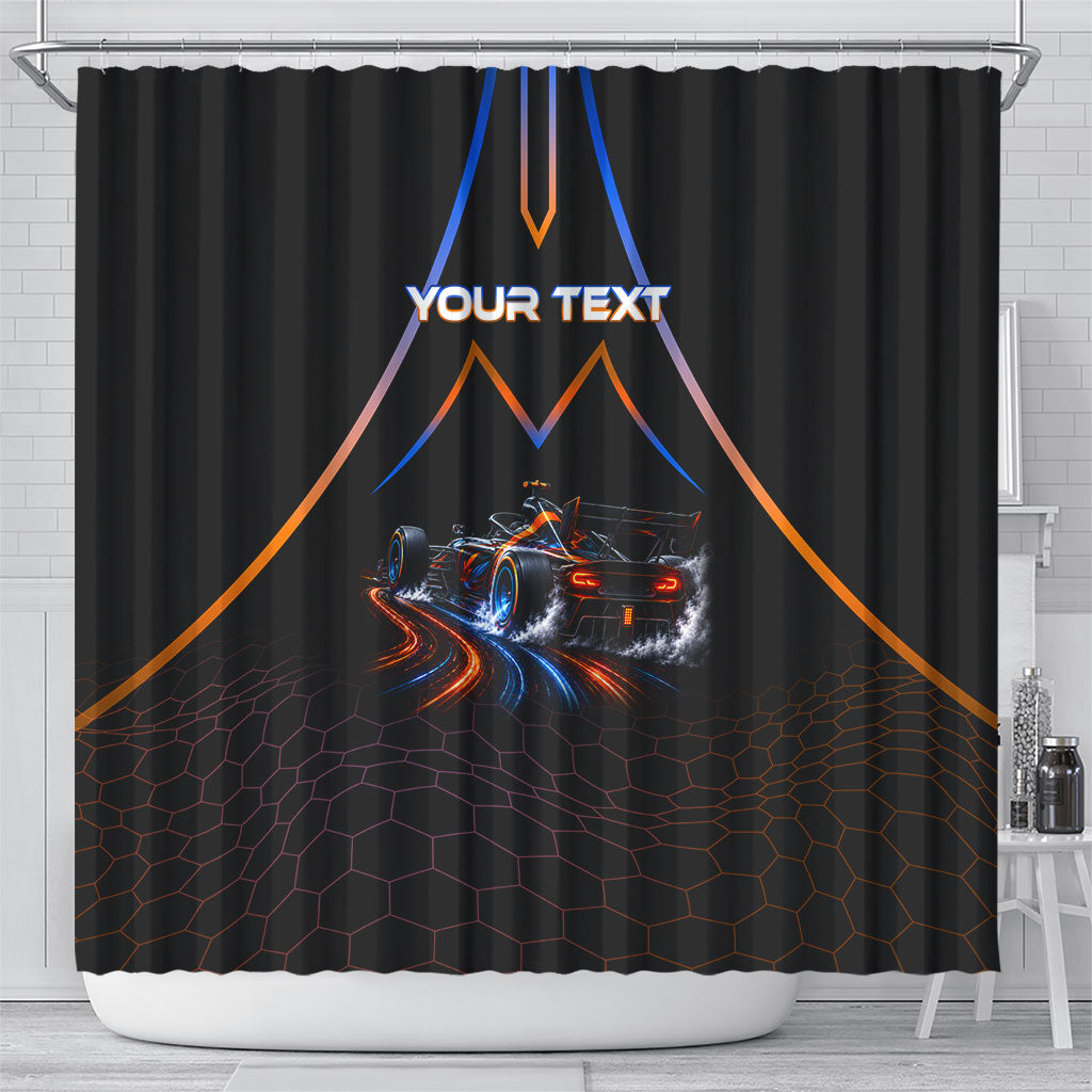 Personalized Night Race Division Motorsport Shower Curtain Futuristic Neon Open Wheel Auto Racing