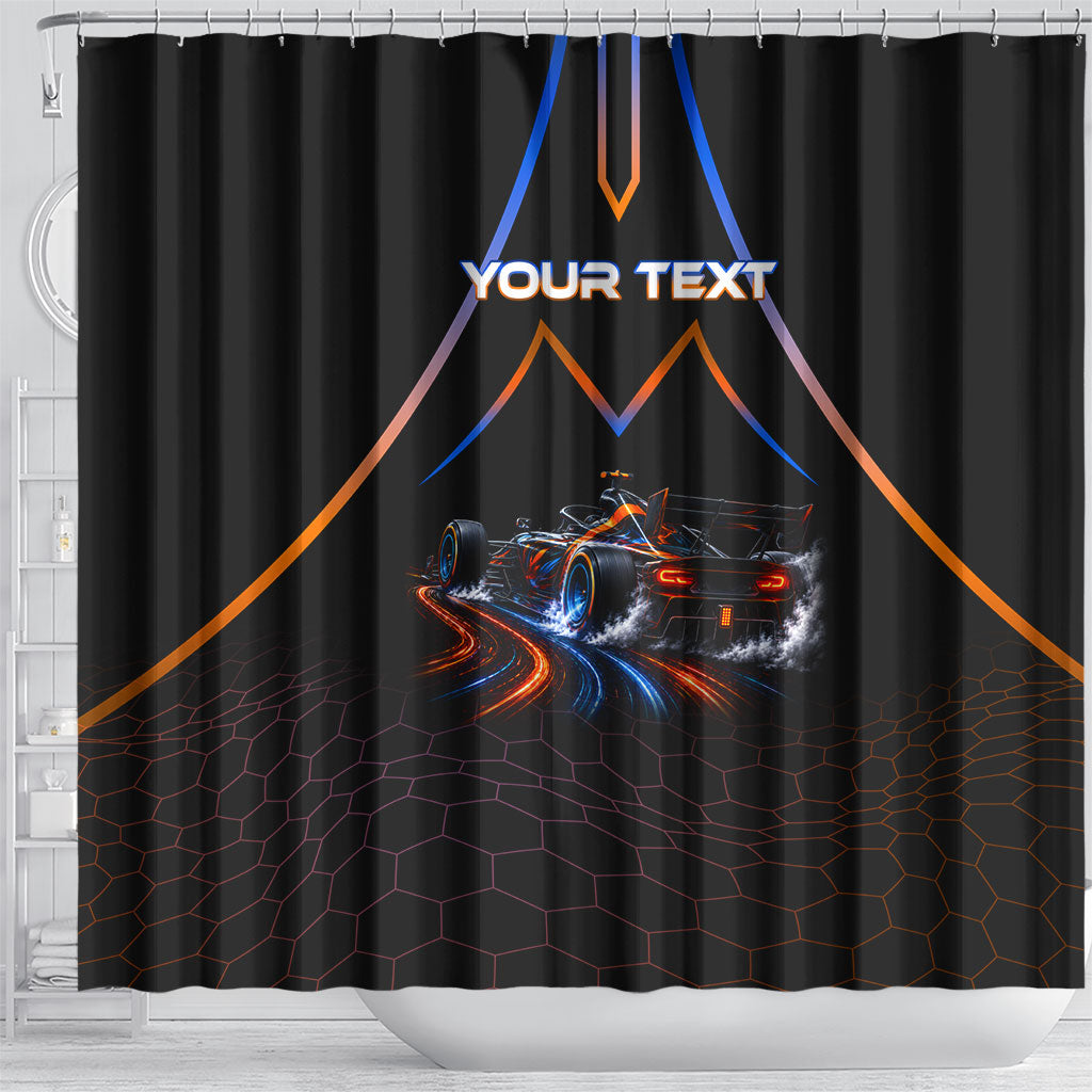 Personalized Night Race Division Motorsport Shower Curtain Futuristic Neon Open Wheel Auto Racing