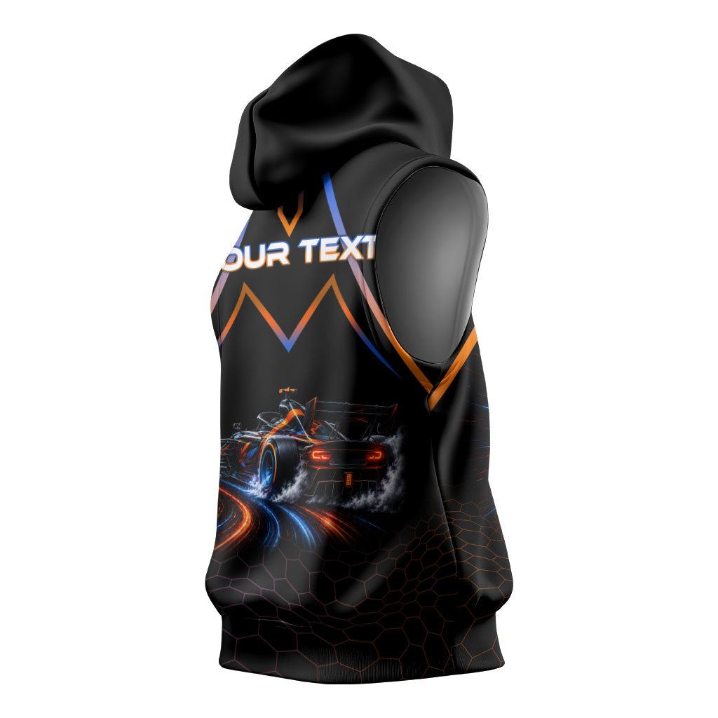 Personalized Night Race Division Motorsport Sleeveless Hoodie Futuristic Neon Open Wheel Auto Racing