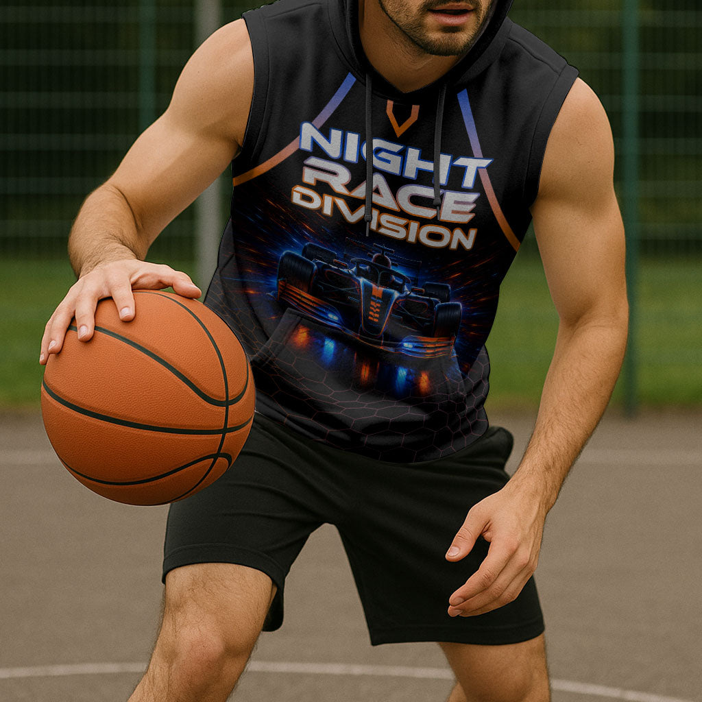 Personalized Night Race Division Motorsport Sleeveless Hoodie Futuristic Neon Open Wheel Auto Racing