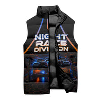 Personalized Night Race Division Motorsport Sleeveless Puffer Jacket Futuristic Neon Open Wheel Auto Racing