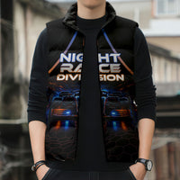 Personalized Night Race Division Motorsport Sleeveless Puffer Jacket Futuristic Neon Open Wheel Auto Racing
