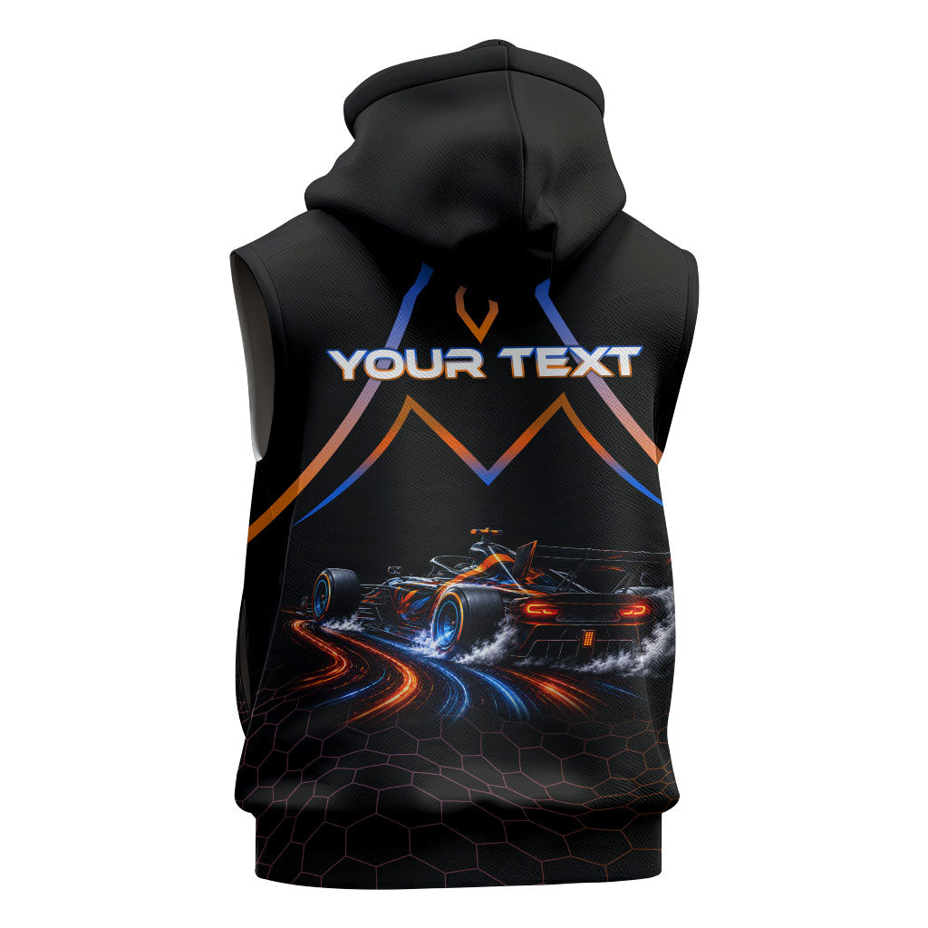 Personalized Night Race Division Motorsport Sleeveless Zip Hoodie Futuristic Neon Open Wheel Auto Racing