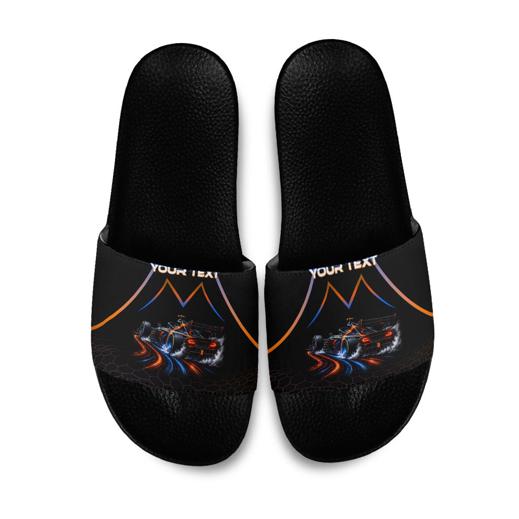 Personalized Night Race Division Motorsport Slide Sandals Futuristic Neon Open Wheel Auto Racing