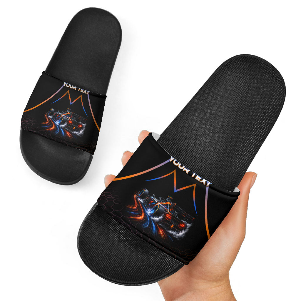 Personalized Night Race Division Motorsport Slide Sandals Futuristic Neon Open Wheel Auto Racing