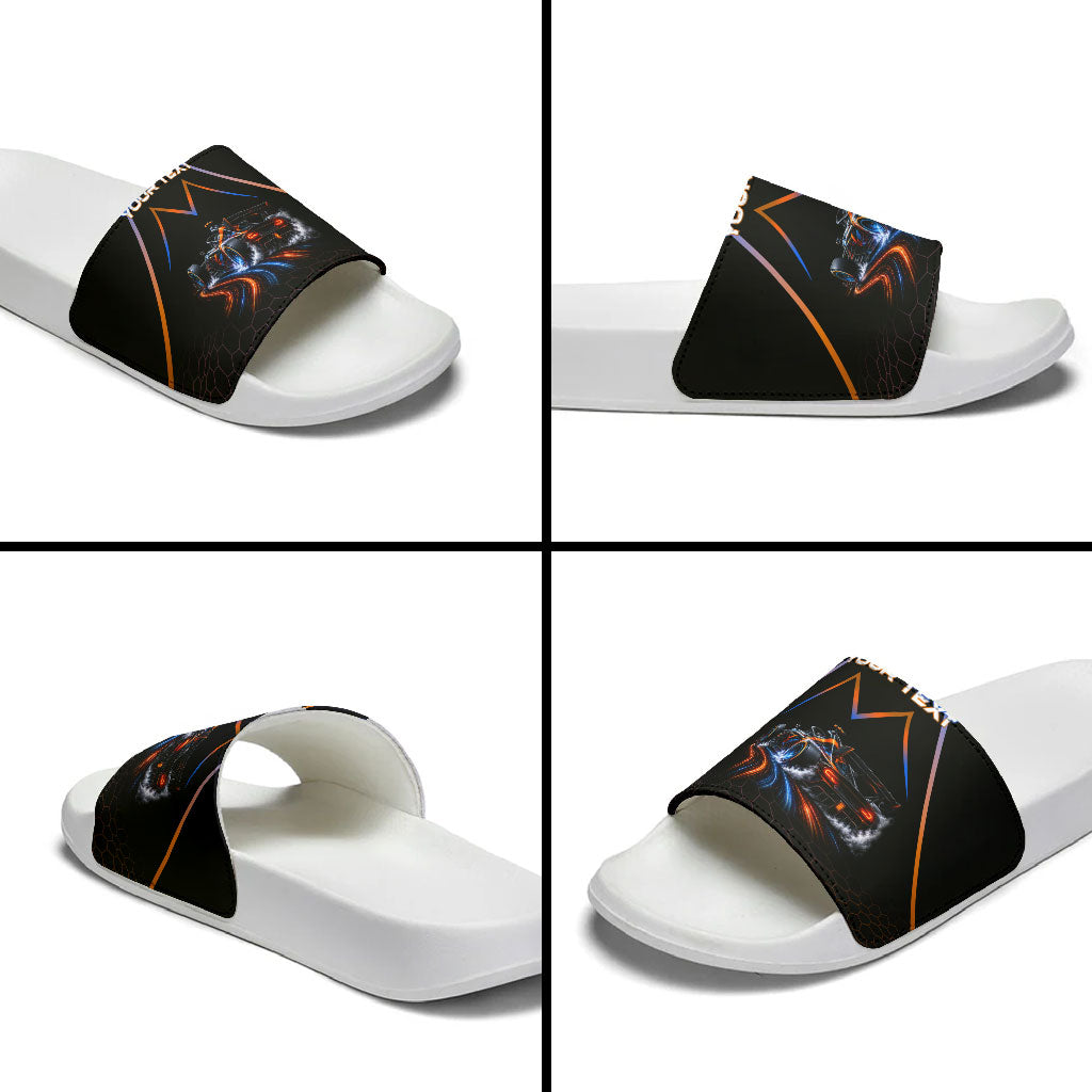 Personalized Night Race Division Motorsport Slide Sandals Futuristic Neon Open Wheel Auto Racing