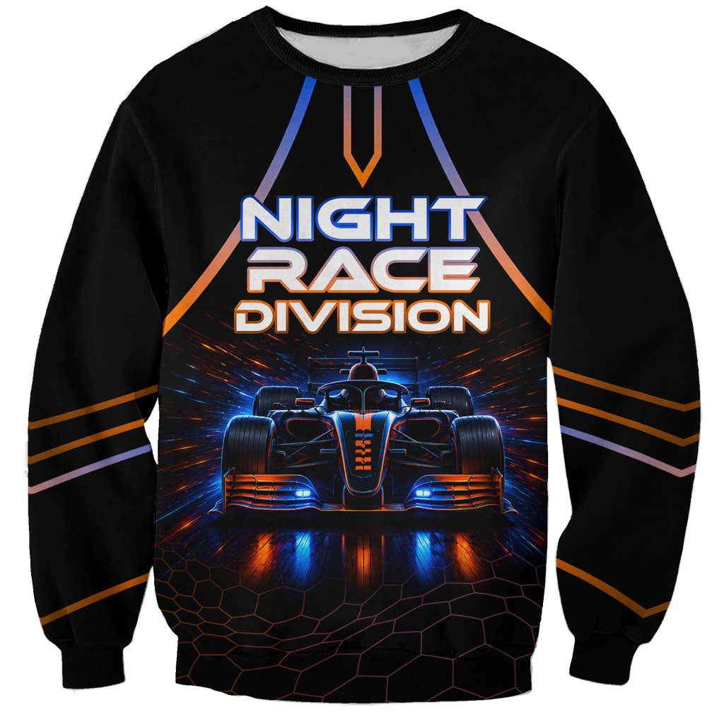 Personalized Night Race Division Motorsport Sweatshirt Futuristic Neon Open Wheel Auto Racing