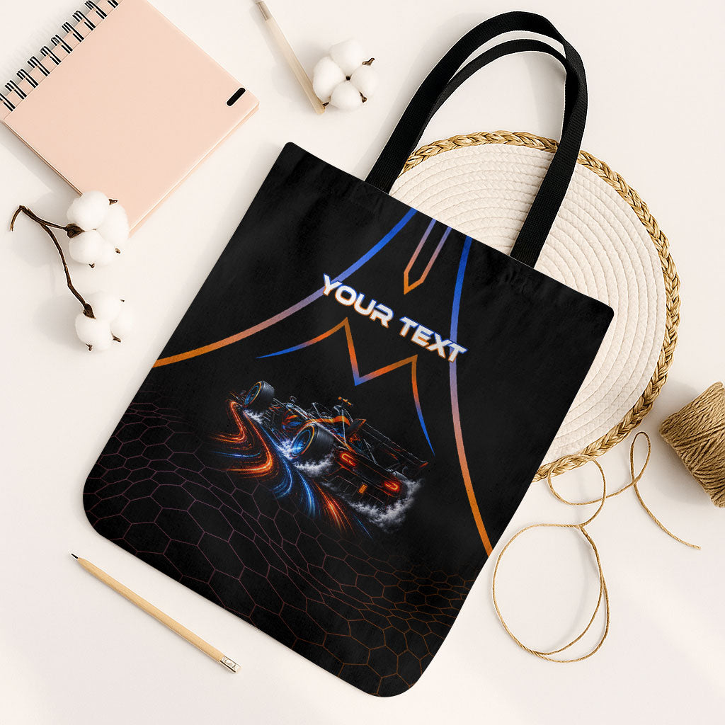 Personalized Night Race Division Motorsport Tote Bag Futuristic Neon Open Wheel Auto Racing