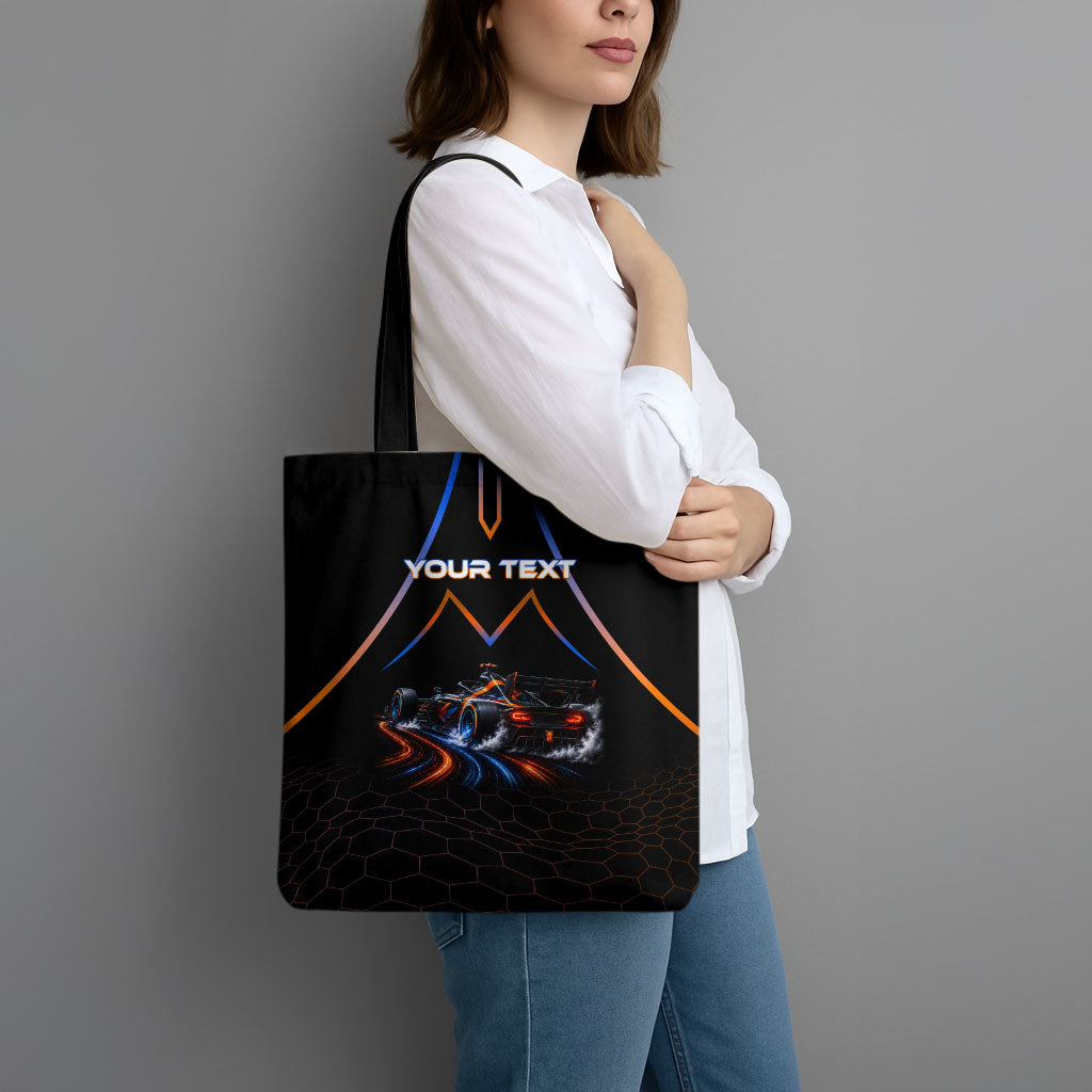 Personalized Night Race Division Motorsport Tote Bag Futuristic Neon Open Wheel Auto Racing