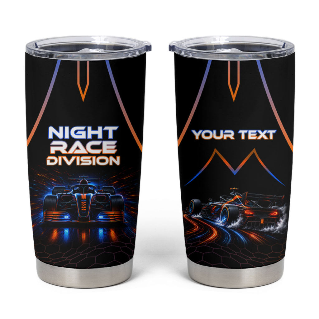 Personalized Night Race Division Motorsport Tumbler Cup Futuristic Neon Open Wheel Auto Racing