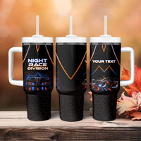 Personalized Night Race Division Motorsport Tumbler With Handle Futuristic Neon Open Wheel Auto Racing