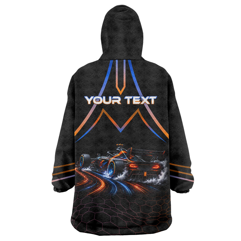 Personalized Night Race Division Motorsport Wearable Blanket Hoodie Futuristic Neon Open Wheel Auto Racing