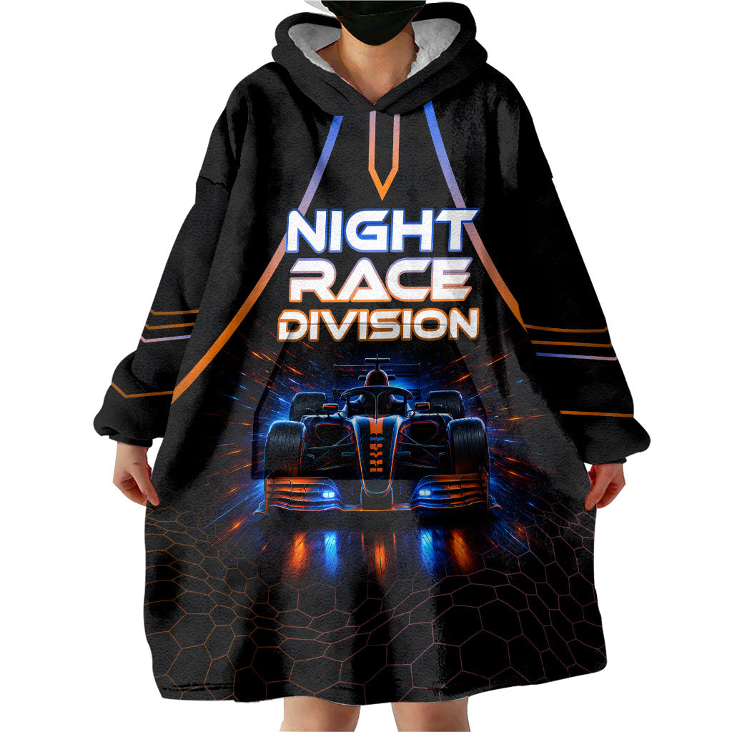 Personalized Night Race Division Motorsport Wearable Blanket Hoodie Futuristic Neon Open Wheel Auto Racing