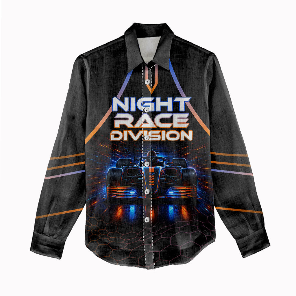 Personalized Night Race Division Motorsport Women Casual Shirt Futuristic Neon Open Wheel Auto Racing