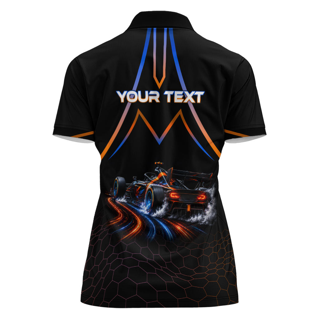 Personalized Night Race Division Motorsport Women Polo Shirt Futuristic Neon Open Wheel Auto Racing