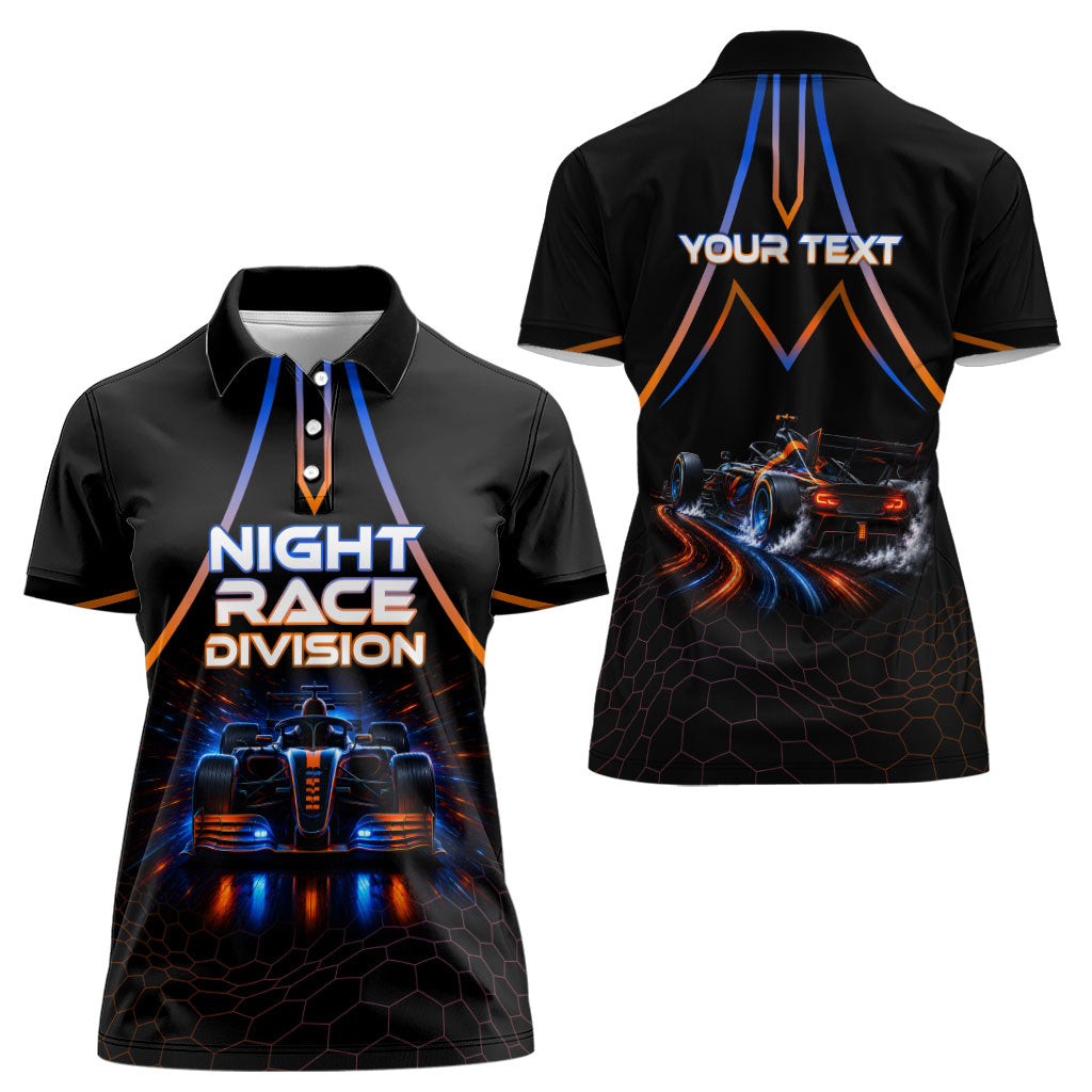 Personalized Night Race Division Motorsport Women Polo Shirt Futuristic Neon Open Wheel Auto Racing
