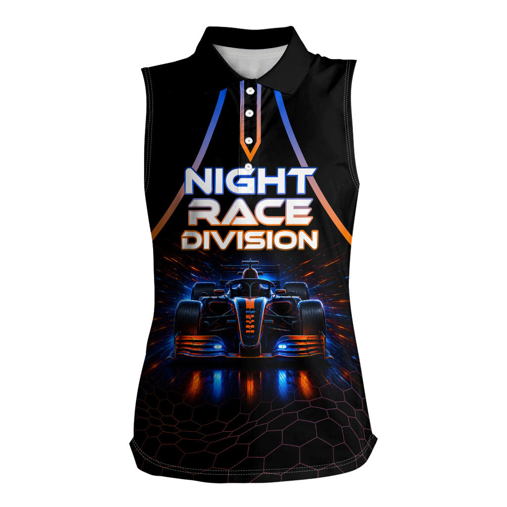 Personalized Night Race Division Motorsport Women Sleeveless Polo Shirt Futuristic Neon Open Wheel Auto Racing