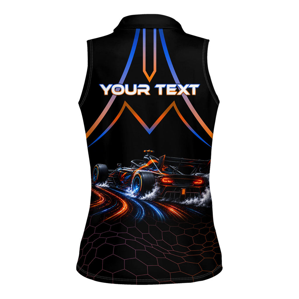 Personalized Night Race Division Motorsport Women Sleeveless Polo Shirt Futuristic Neon Open Wheel Auto Racing