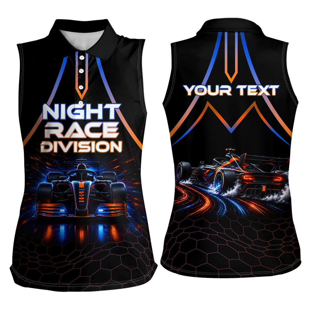 Personalized Night Race Division Motorsport Women Sleeveless Polo Shirt Futuristic Neon Open Wheel Auto Racing