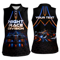 Personalized Night Race Division Motorsport Women Sleeveless Polo Shirt Futuristic Neon Open Wheel Auto Racing