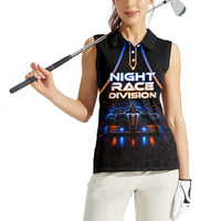 Personalized Night Race Division Motorsport Women Sleeveless Polo Shirt Futuristic Neon Open Wheel Auto Racing