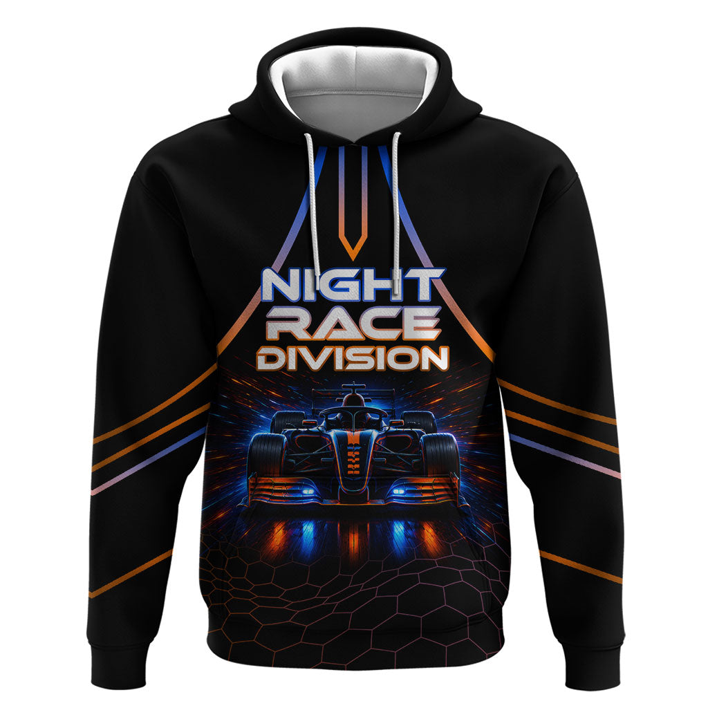Personalized Night Race Division Motorsport Zip Hoodie Futuristic Neon Open Wheel Auto Racing