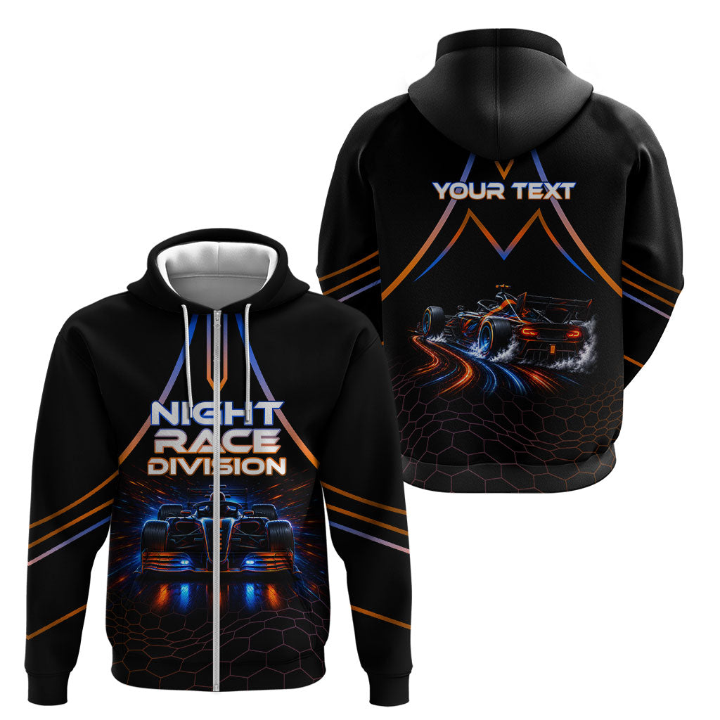 Personalized Night Race Division Motorsport Zip Hoodie Futuristic Neon Open Wheel Auto Racing