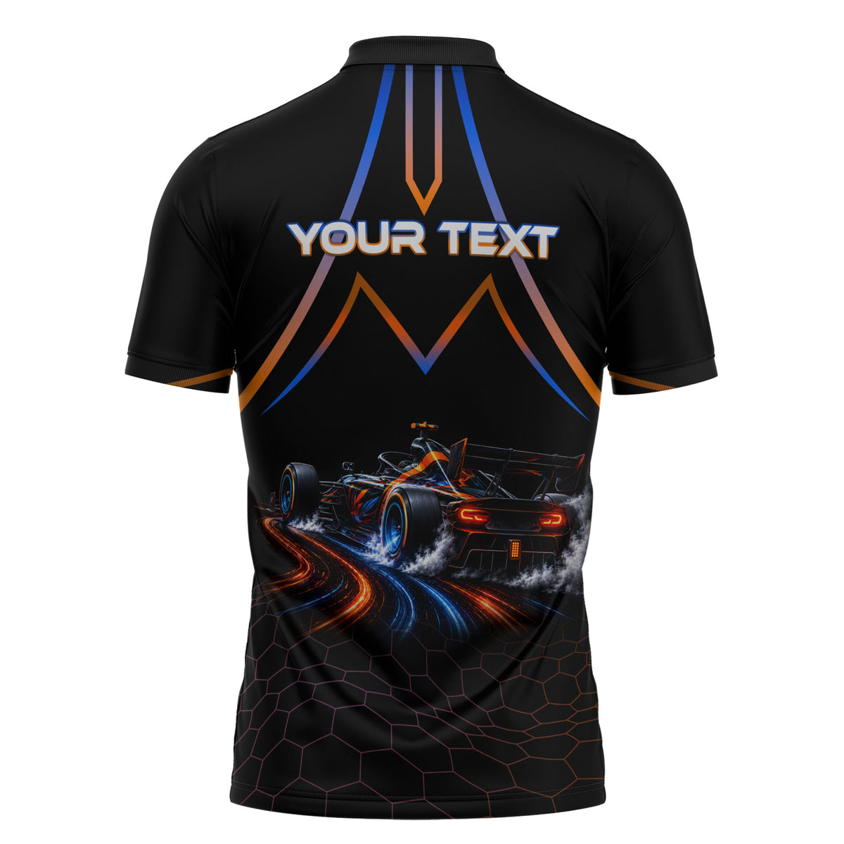 Personalized Night Race Division Motorsport Zipper Polo Shirt Futuristic Neon Open Wheel Auto Racing