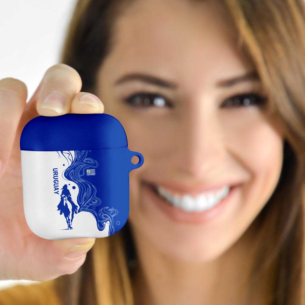 Uruguay AirPods Case with Gaucho Rider Illustration Blue White Swirl - Wonder Print Shop