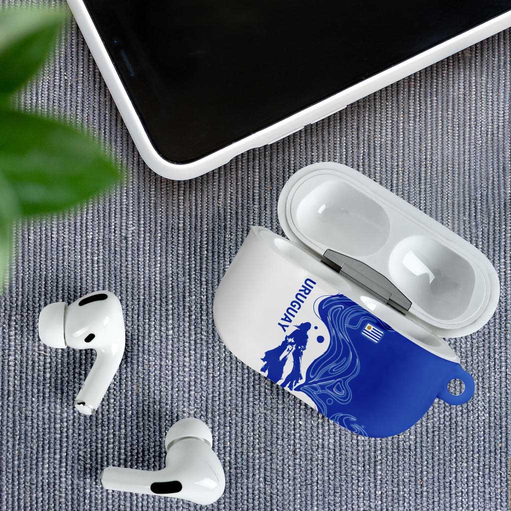 Uruguay AirPods Case with Gaucho Rider Illustration Blue White Swirl - Wonder Print Shop