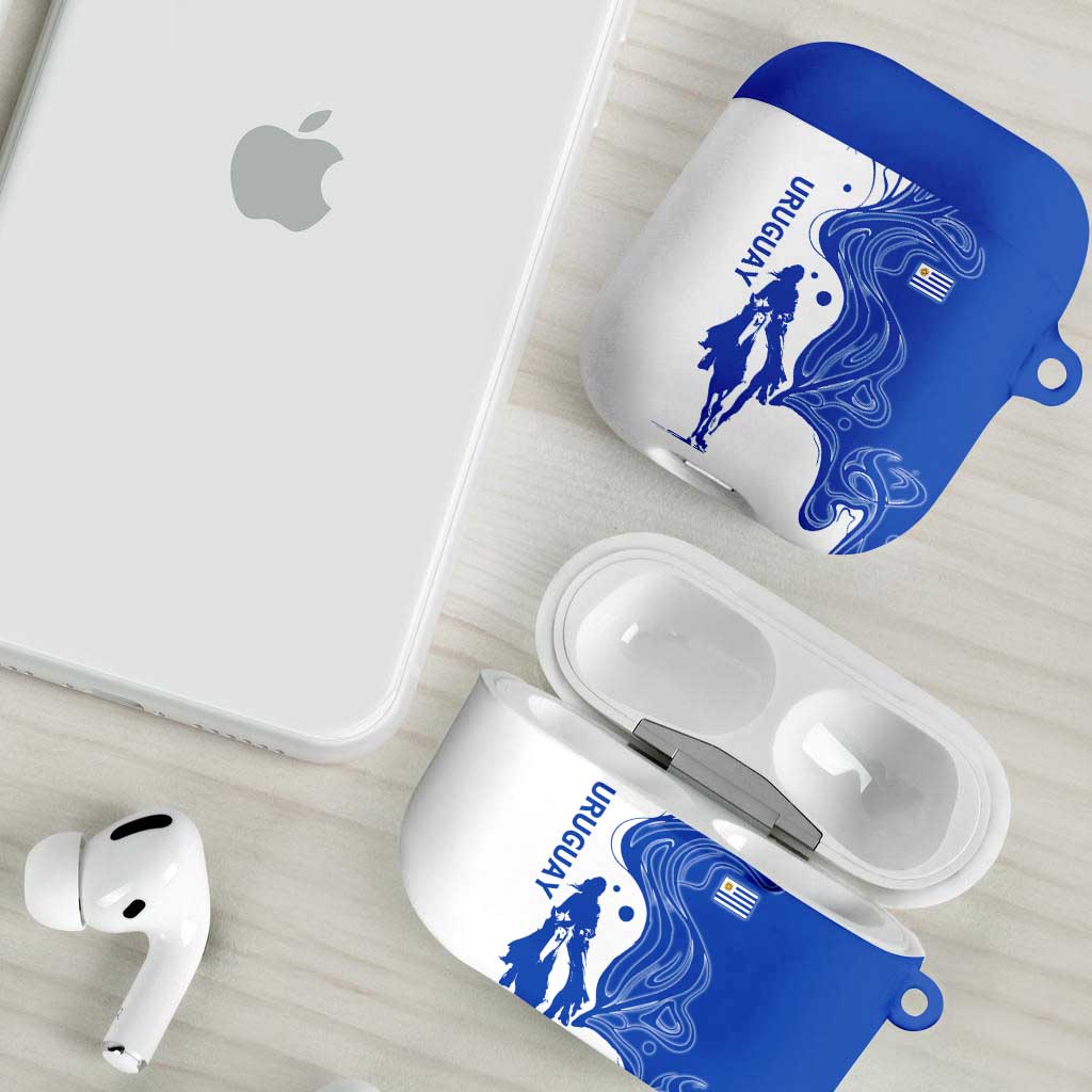 Uruguay AirPods Case with Gaucho Rider Illustration Blue White Swirl - Wonder Print Shop