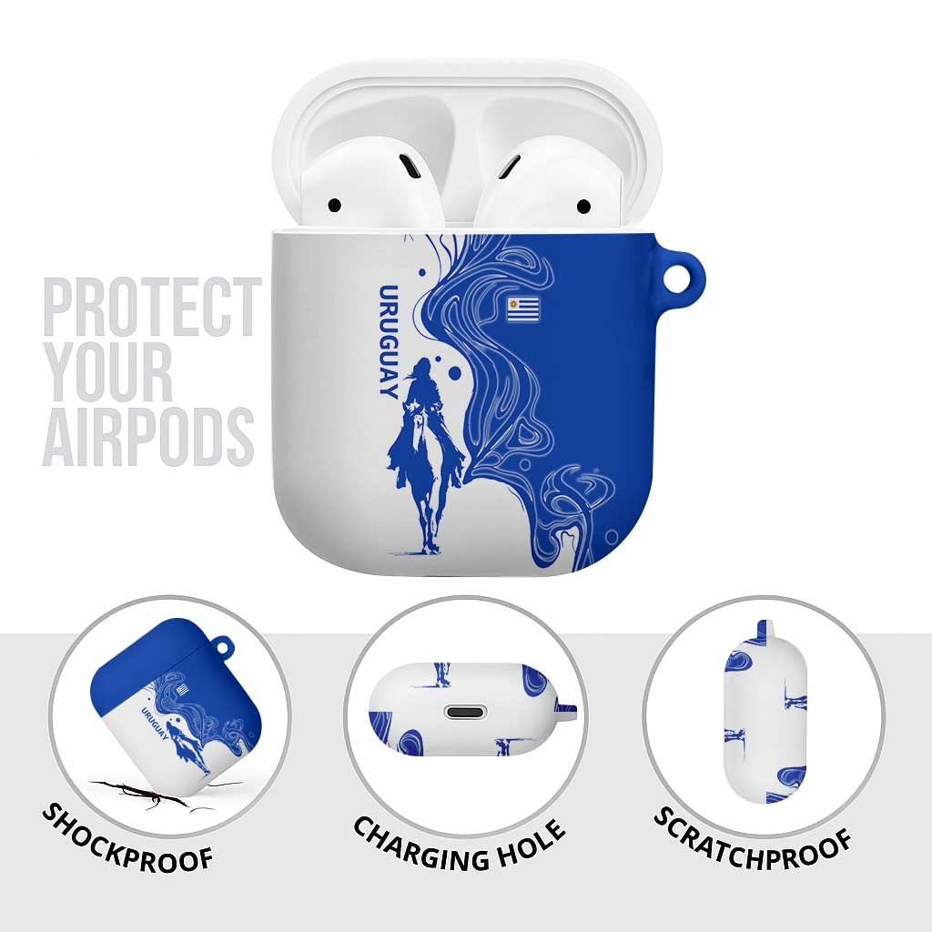 Uruguay AirPods Case with Gaucho Rider Illustration Blue White Swirl - Wonder Print Shop
