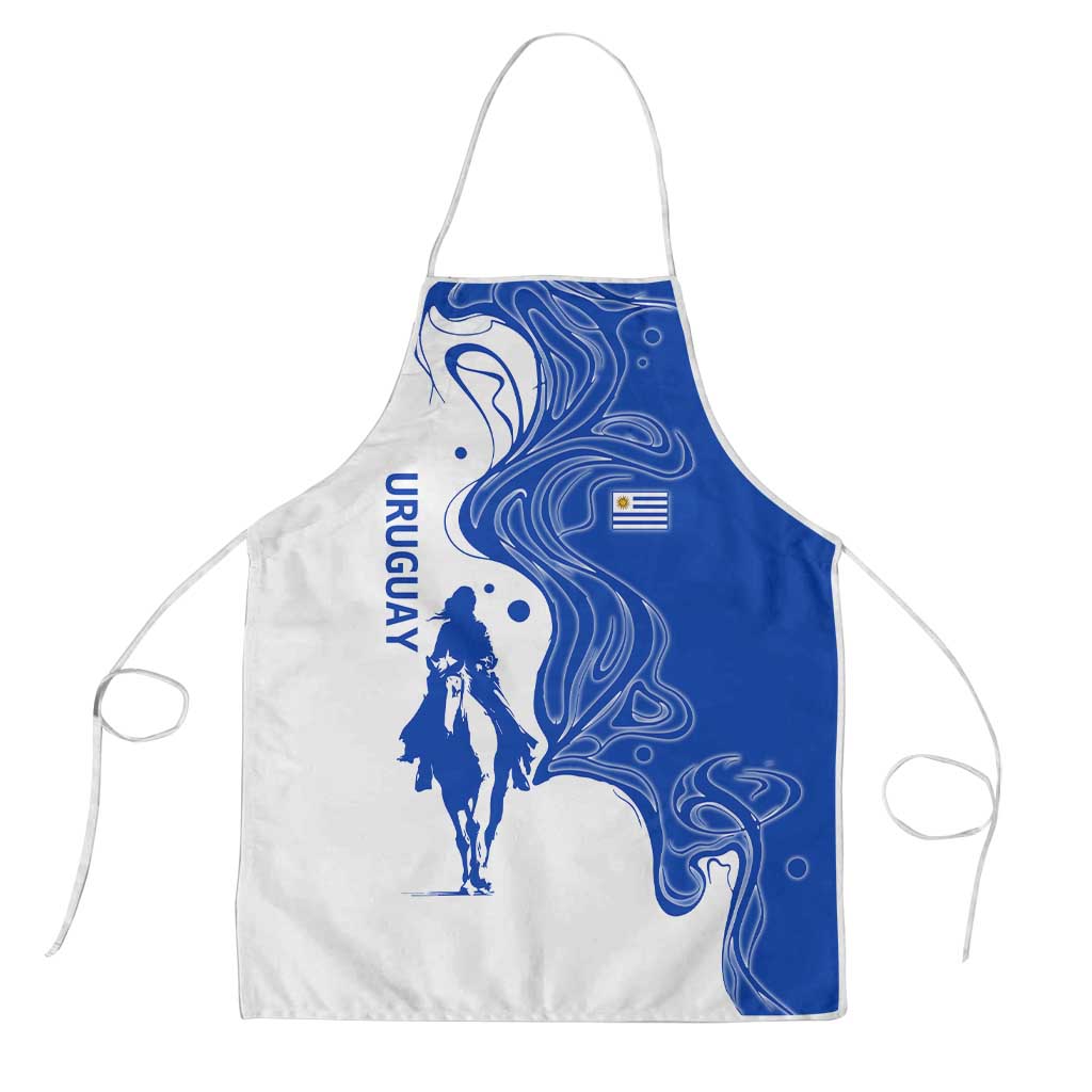 Uruguay Apron with Gaucho Rider Illustration Blue White Swirl - Wonder Print Shop