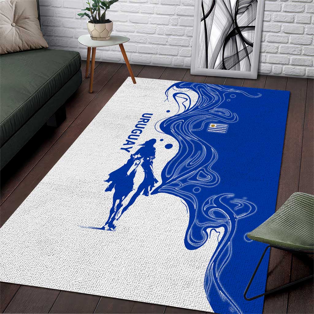 Uruguay Area Rug with Gaucho Rider Illustration Blue White Swirl - Wonder Print Shop