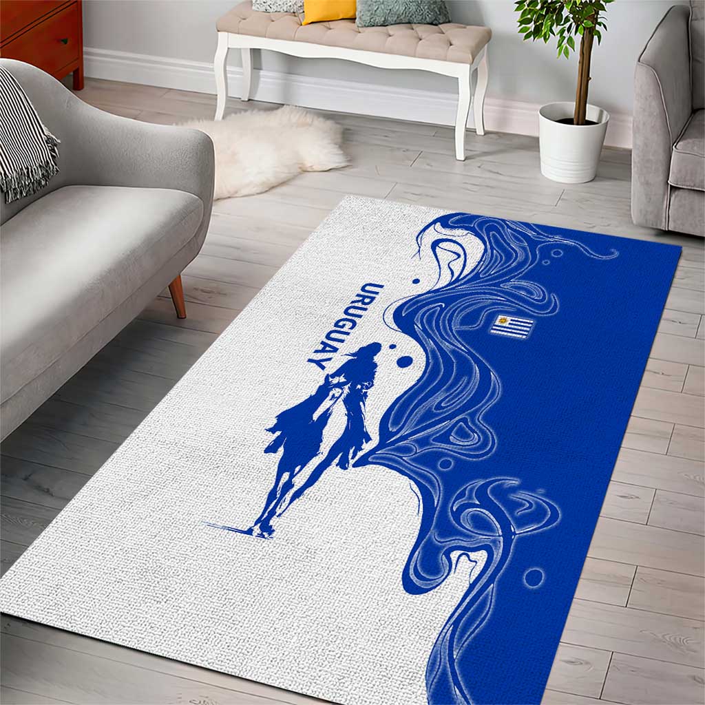 Uruguay Area Rug with Gaucho Rider Illustration Blue White Swirl - Wonder Print Shop