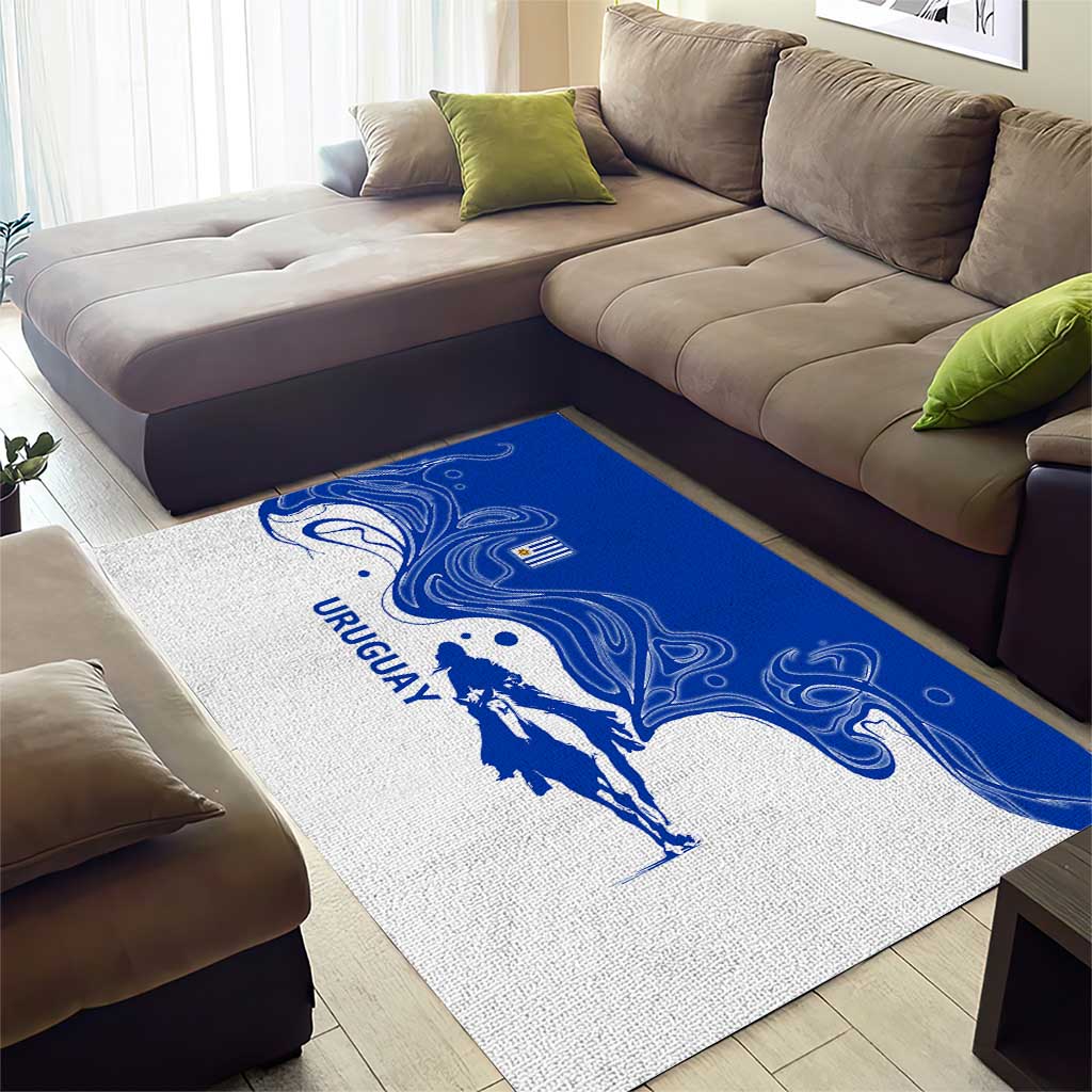 Uruguay Area Rug with Gaucho Rider Illustration Blue White Swirl - Wonder Print Shop