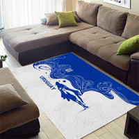 Uruguay Area Rug with Gaucho Rider Illustration Blue White Swirl - Wonder Print Shop