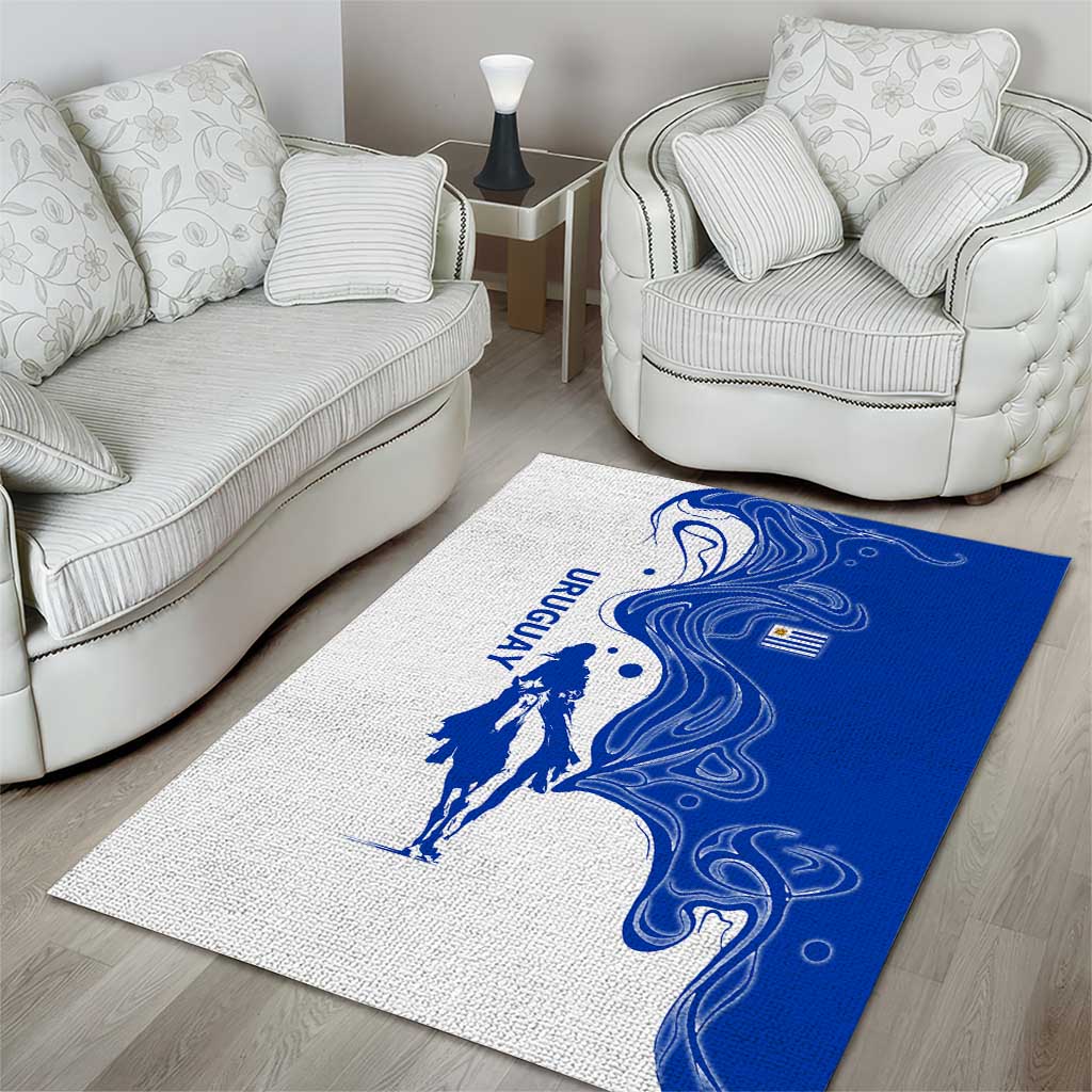 Uruguay Area Rug with Gaucho Rider Illustration Blue White Swirl - Wonder Print Shop