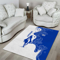 Uruguay Area Rug with Gaucho Rider Illustration Blue White Swirl - Wonder Print Shop