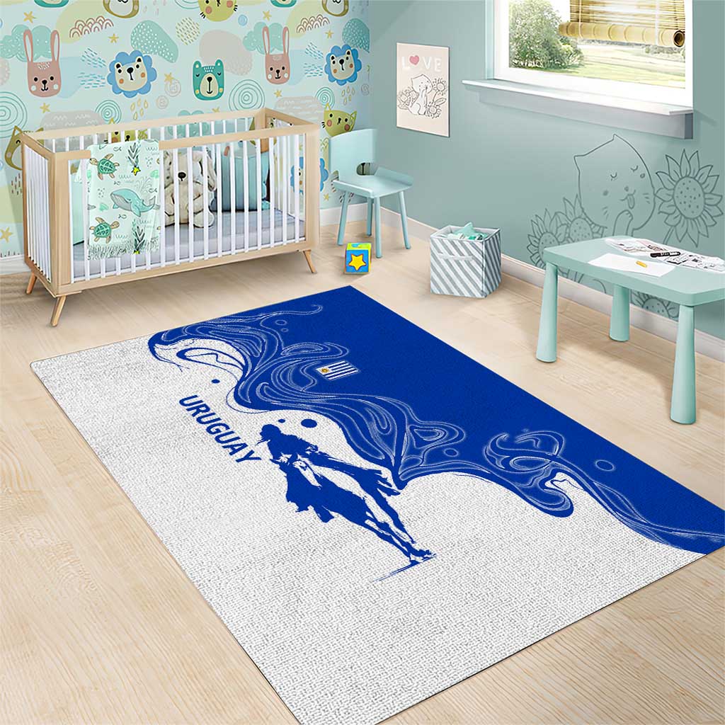 Uruguay Area Rug with Gaucho Rider Illustration Blue White Swirl - Wonder Print Shop