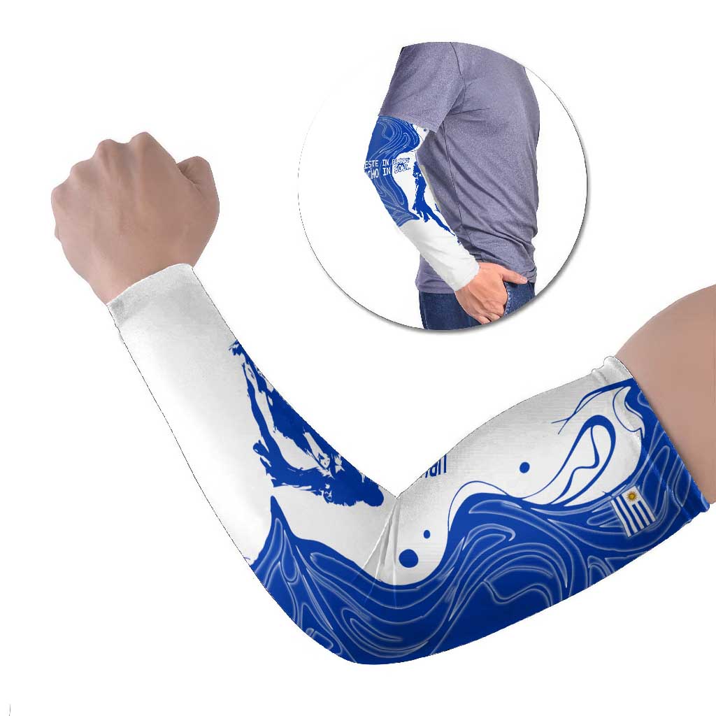 Uruguay Arm Sleeves with Gaucho Rider Illustration Blue White Swirl - Wonder Print Shop