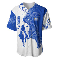 Uruguay Baseball Jersey with Gaucho Rider Illustration Blue White Swirl - Wonder Print Shop