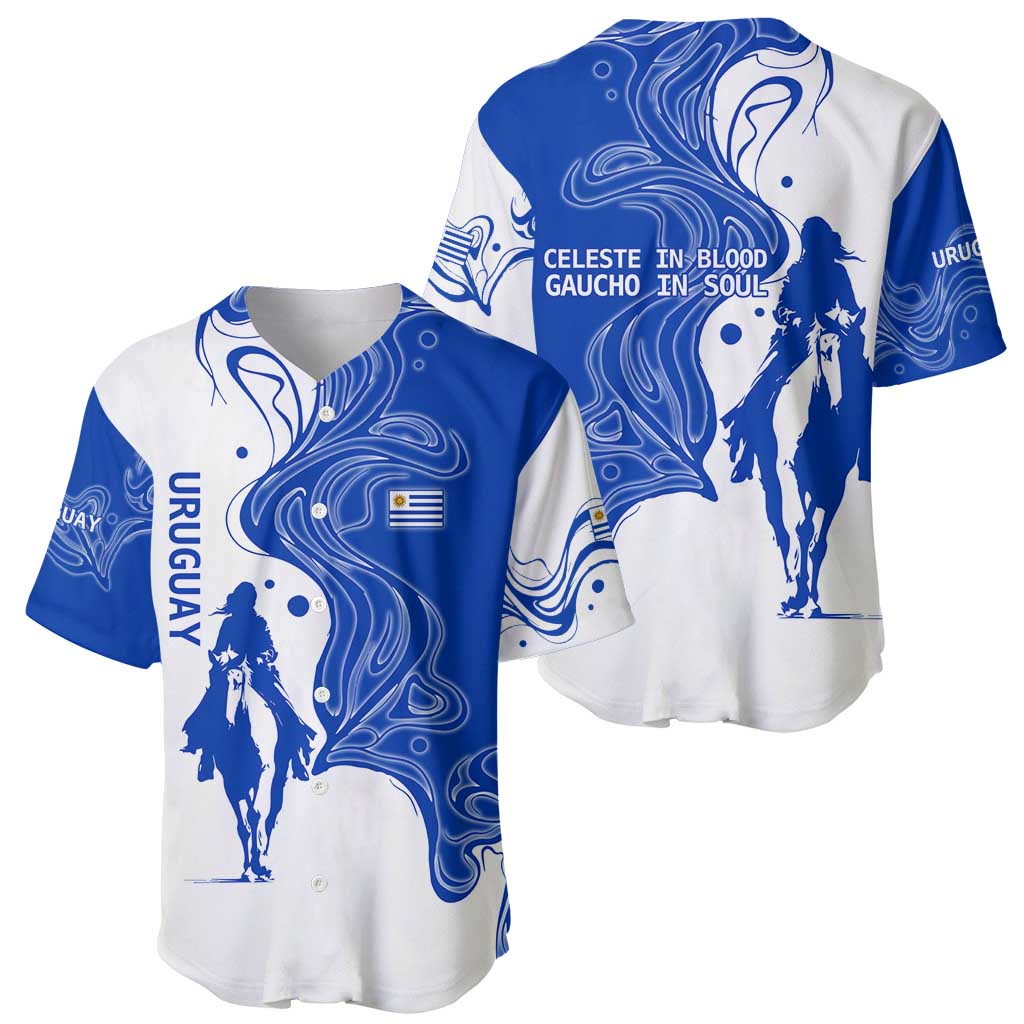 Uruguay Baseball Jersey with Gaucho Rider Illustration Blue White Swirl - Wonder Print Shop
